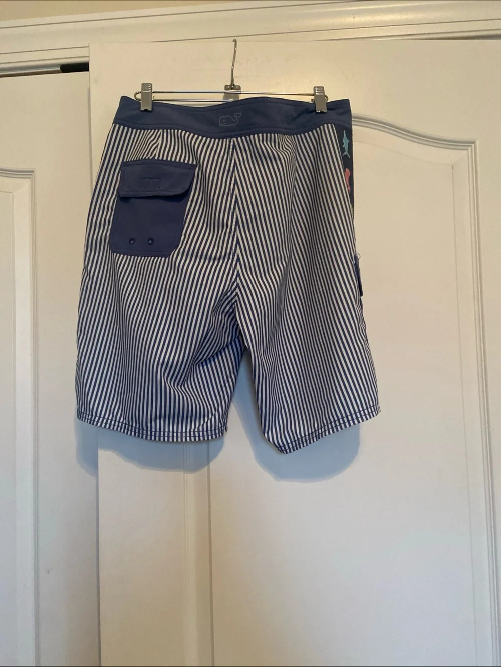 Vineyard Vines Navy & White Striped Swim Hybrids with Multicolor Fish Side Panel